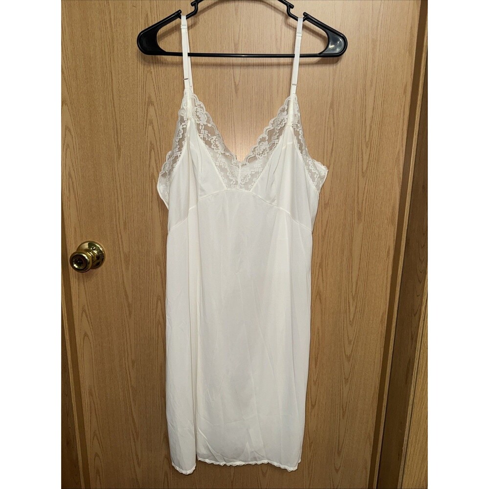 Vintage Slip Nightgown White Lace Trim Lorraine Lingerie Night Dress Sz 40